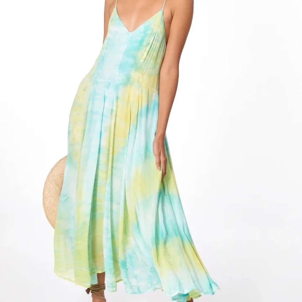 Neon Sonder Fiona Dress Yellow Green & Blue Knee Length Spaghetti Strap …